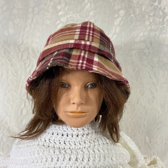 D&Y plaid bucket hat adjustable band bling ring warm winter hat - Picture 2 of 9